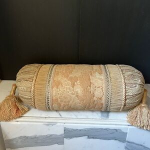 Elegant Floral Bolster Pillow with Tassels